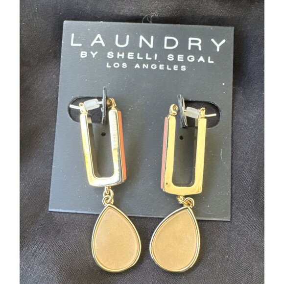 Laundry by Shelli Segal Goldtone Square Cream Ovals Dangle Drop NWT - Picture 8 of 10